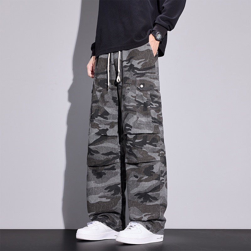 TJ Luxe Men’s Urban Camo Cargo Pants – Relaxed Fit Wide-Leg Streetwear Trousers