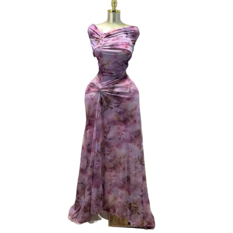 TJ Luxe Floral One-Shoulder Maxi Dress – Elegant Ruched Evening Gown