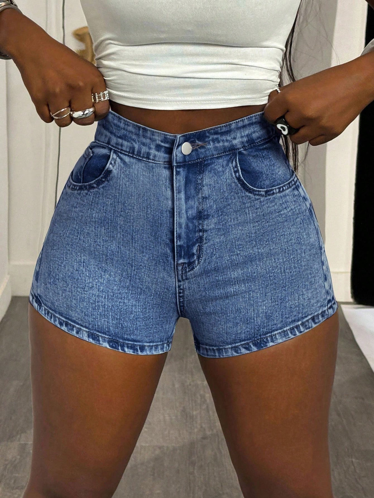 High-Waisted Lace-Up Denim Shorts