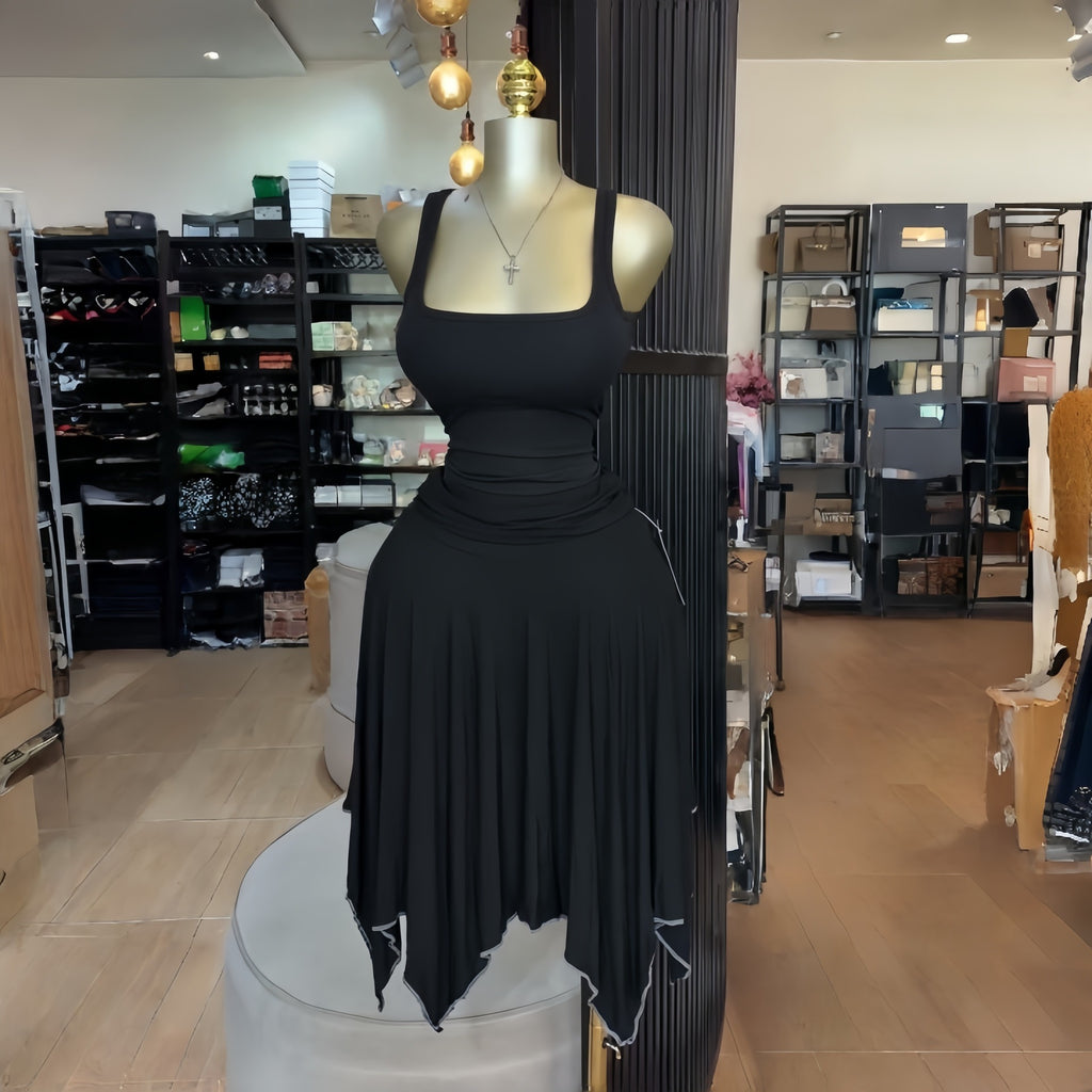 TJ Luxe Chic Two-Piece Skirt Set – Sleeveless Top & Asymmetrical Midi Skirt