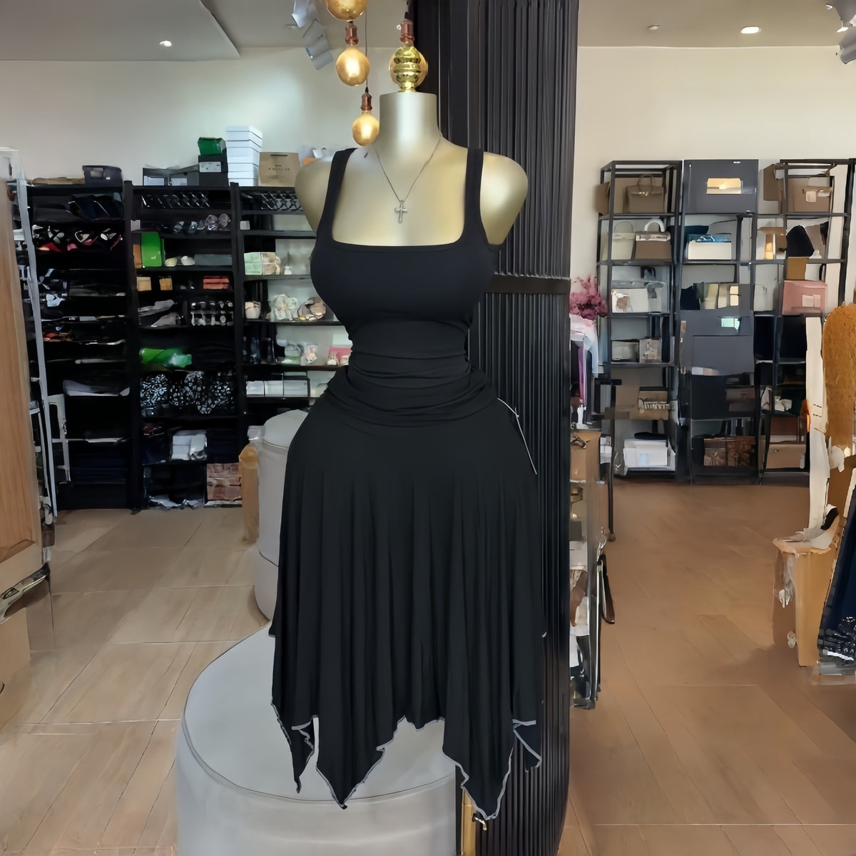 TJ Luxe Chic Two-Piece Skirt Set – Sleeveless Top & Asymmetrical Midi Skirt