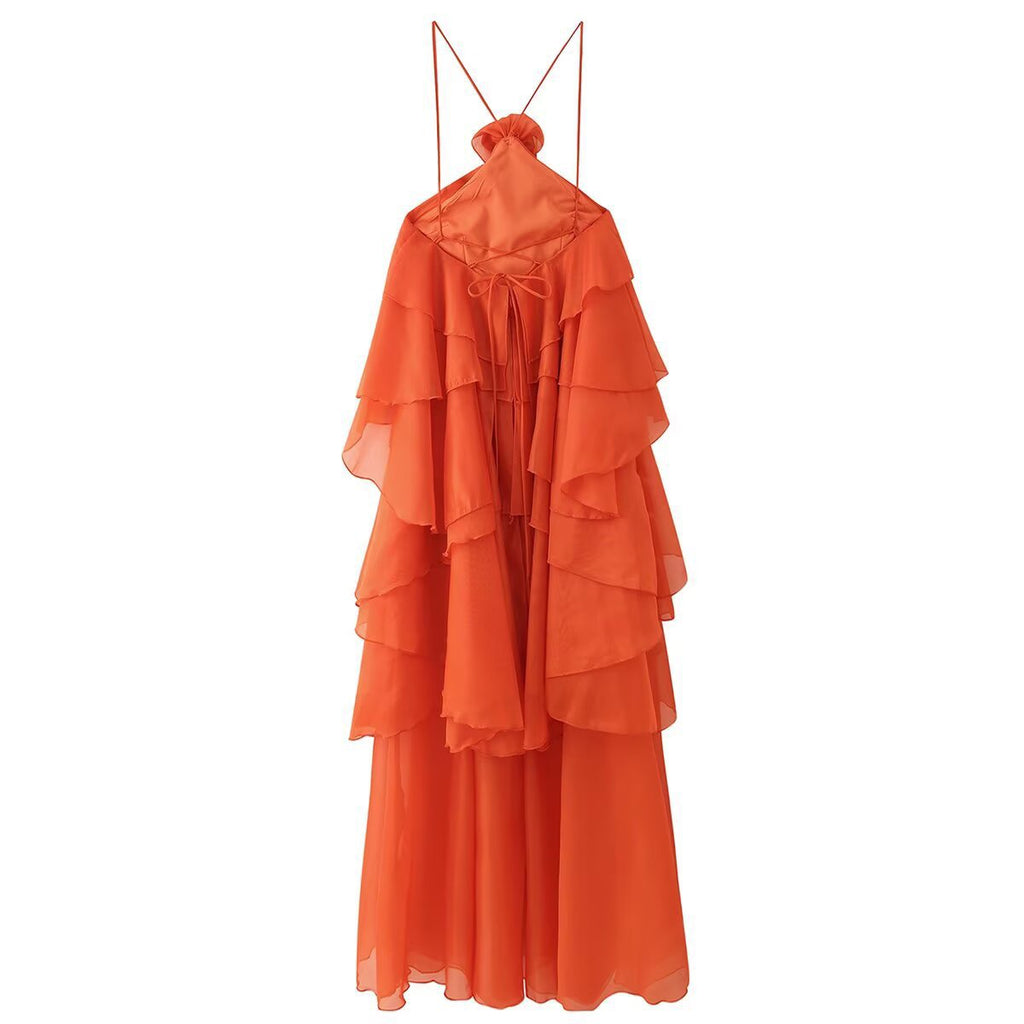 TJ Luxe Sunset Ruffle Halter Maxi Dress