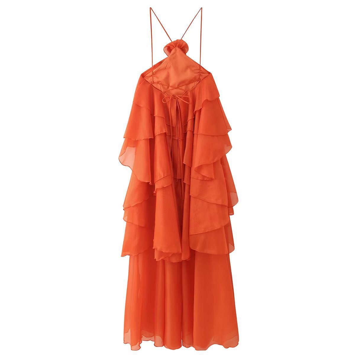 TJ Luxe Sunset Ruffle Halter Maxi Dress