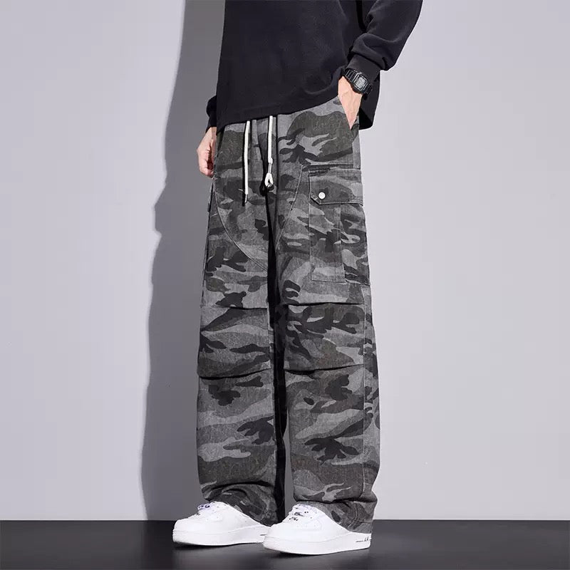TJ Luxe Men’s Urban Camo Cargo Pants – Relaxed Fit Wide-Leg Streetwear Trousers