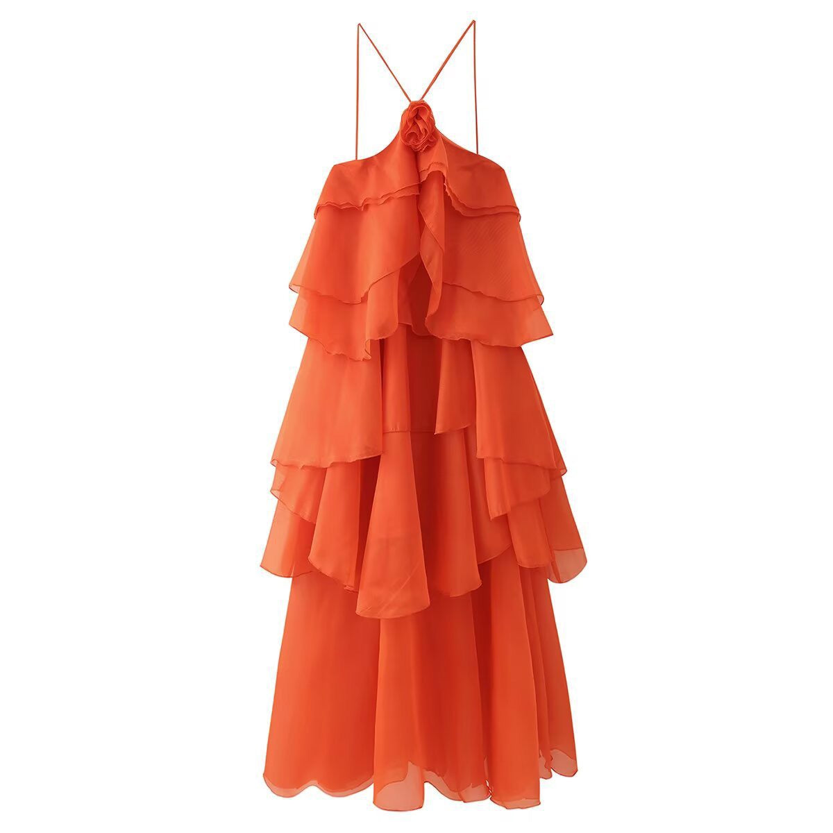 TJ Luxe Sunset Ruffle Halter Maxi Dress