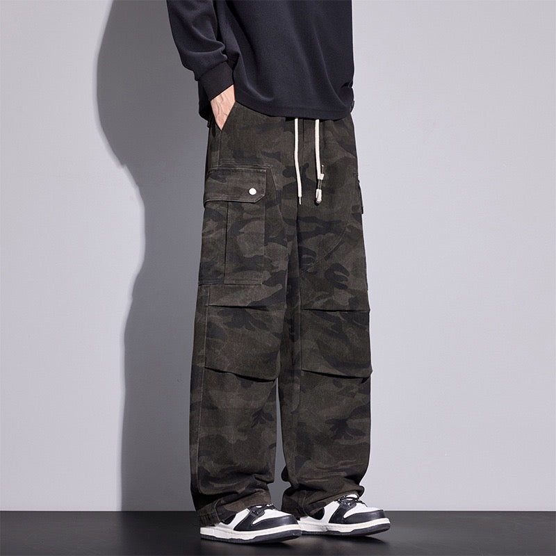 TJ Luxe Men’s Urban Camo Cargo Pants – Relaxed Fit Wide-Leg Streetwear Trousers
