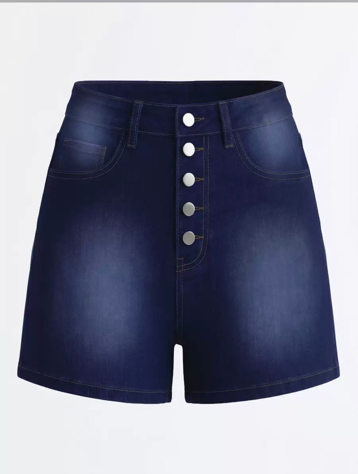 TJ Luxe High-Waist Button Denim Shorts – Dark Blue