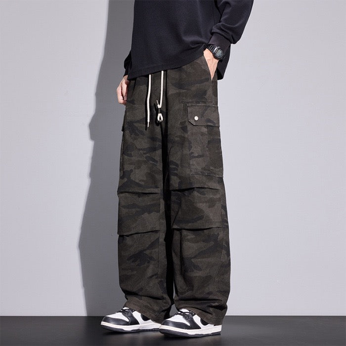 TJ Luxe Men’s Urban Camo Cargo Pants – Relaxed Fit Wide-Leg Streetwear Trousers