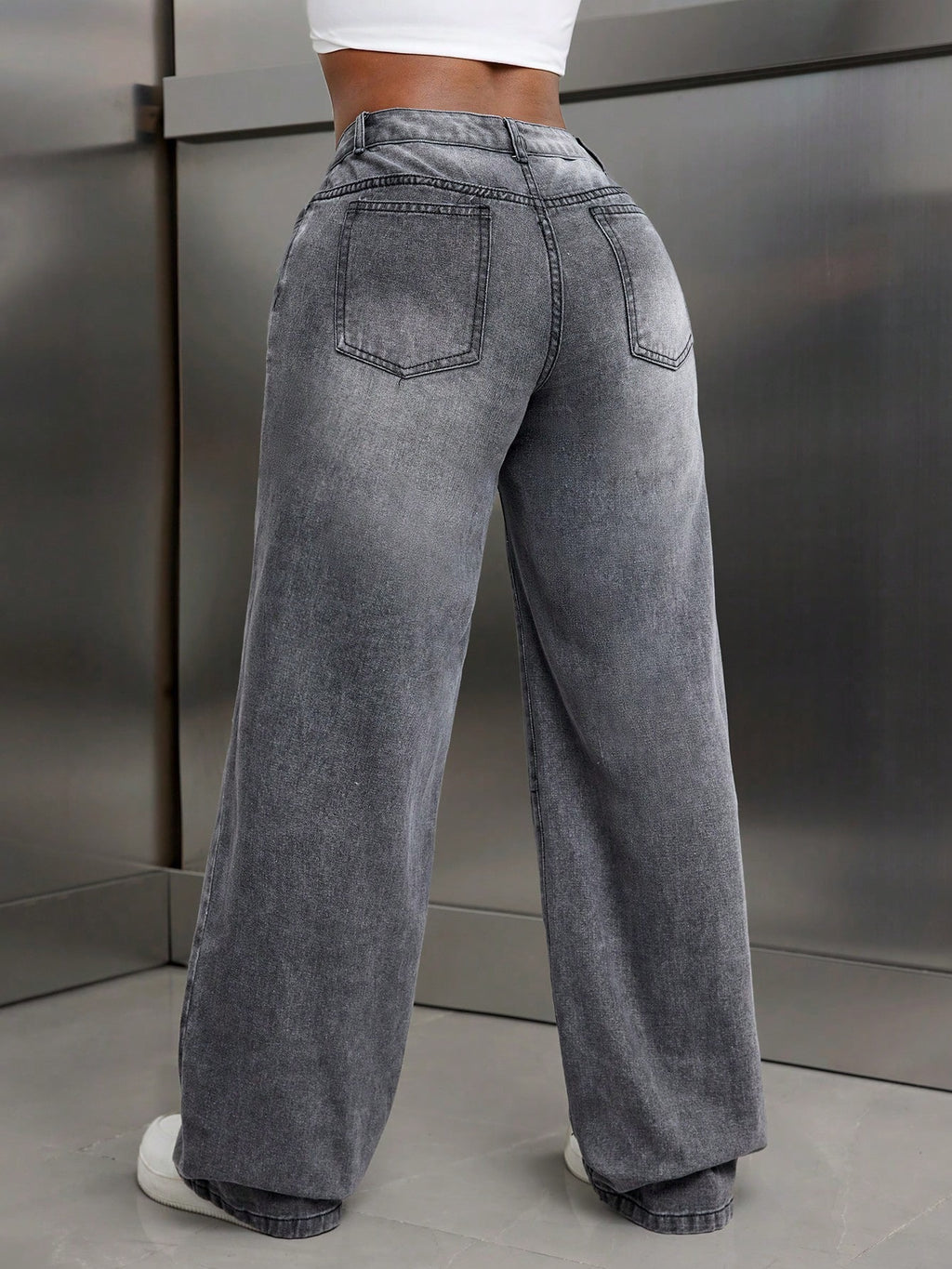 TJ Luxe High-Waist Wide-Leg Denim Jeans – Vintage Gray