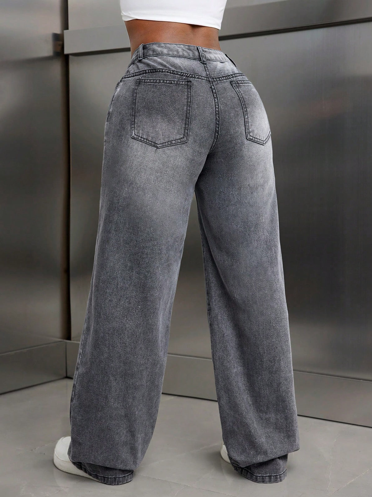 TJ Luxe High-Waist Wide-Leg Denim Jeans – Vintage Gray