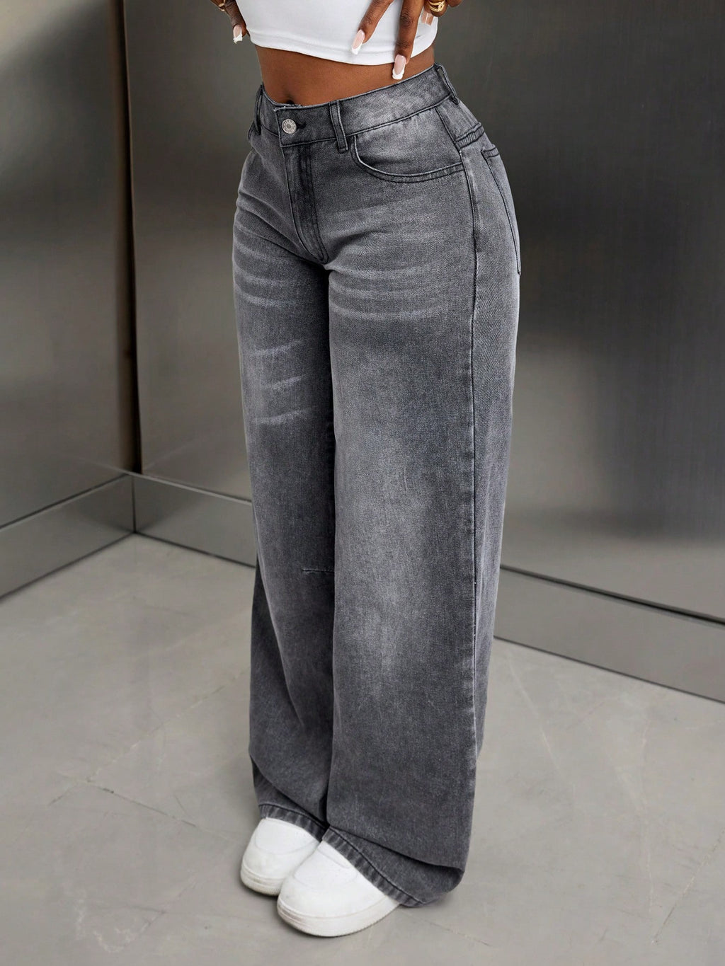 TJ Luxe High-Waist Wide-Leg Denim Jeans – Vintage Gray