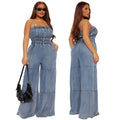 TJ Luxe Smocked Wide-Leg Denim Jumpsui
