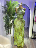 TJ Luxe One-Shoulder Ruched Maxi Dress – Elegant Printed Bodycon Gown
