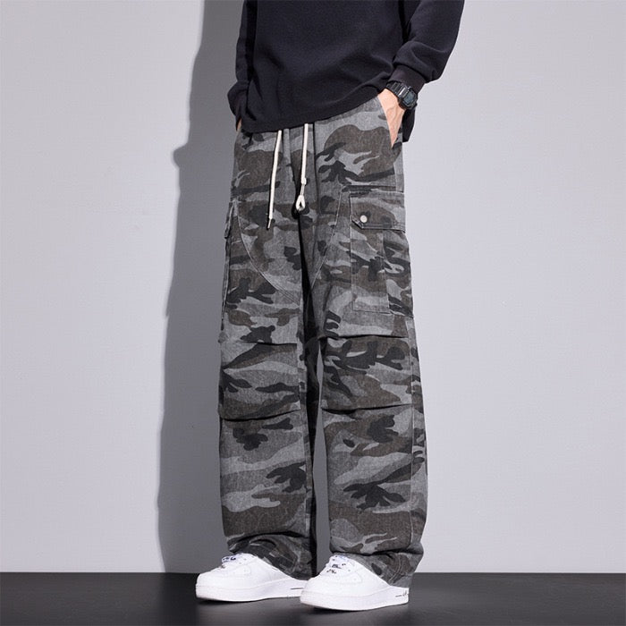 TJ Luxe Men’s Urban Camo Cargo Pants – Relaxed Fit Wide-Leg Streetwear Trousers
