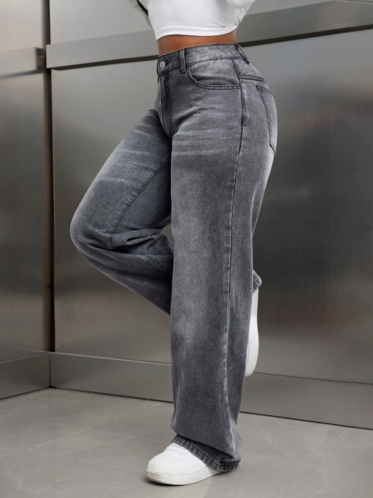 TJ Luxe High-Waist Wide-Leg Denim Jeans – Vintage Gray