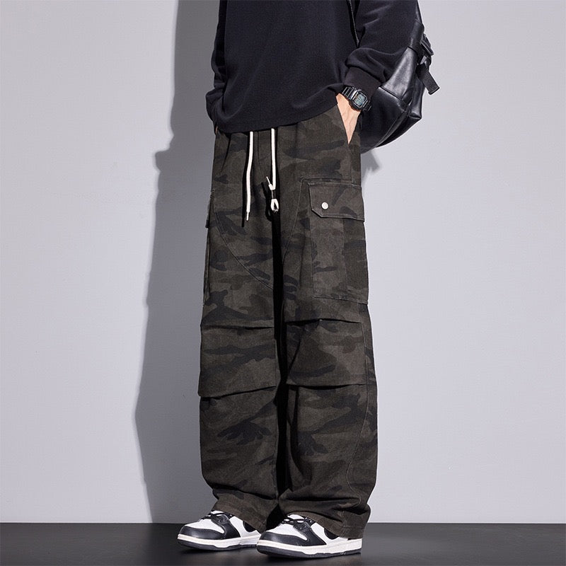 TJ Luxe Men’s Urban Camo Cargo Pants – Relaxed Fit Wide-Leg Streetwear Trousers