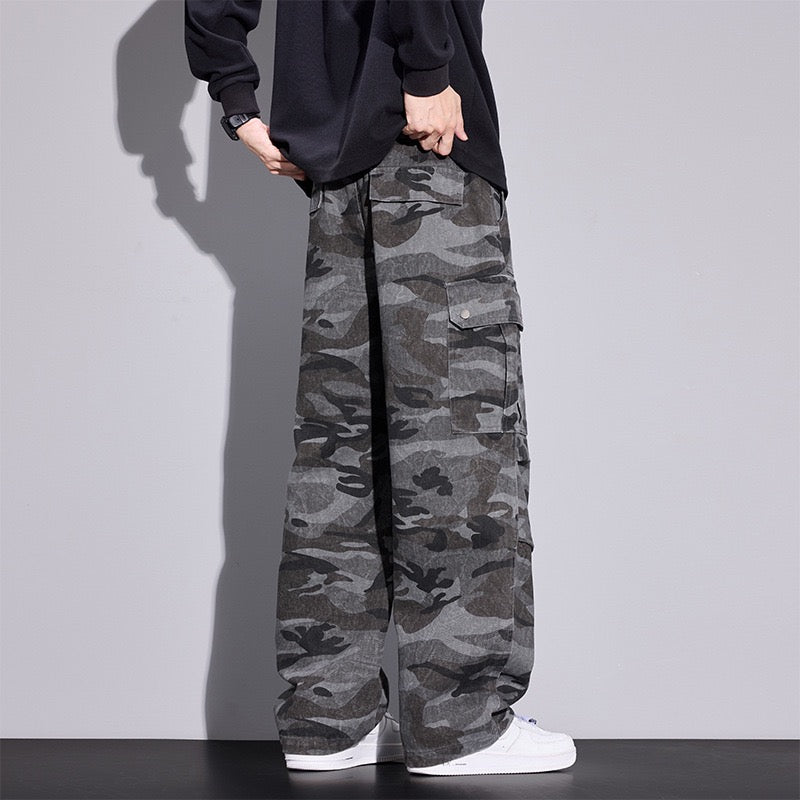 TJ Luxe Men’s Urban Camo Cargo Pants – Relaxed Fit Wide-Leg Streetwear Trousers