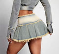 Vintage Frayed Pleated Denim Mini Skirt