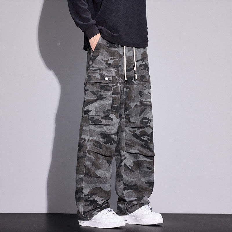 TJ Luxe Men’s Urban Camo Cargo Pants – Relaxed Fit Wide-Leg Streetwear Trousers