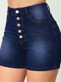 TJ Luxe High-Waist Button Denim Shorts – Dark Blue