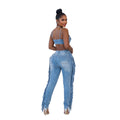 TJ Luxe Fringe Cutout Denim Jumpsuit