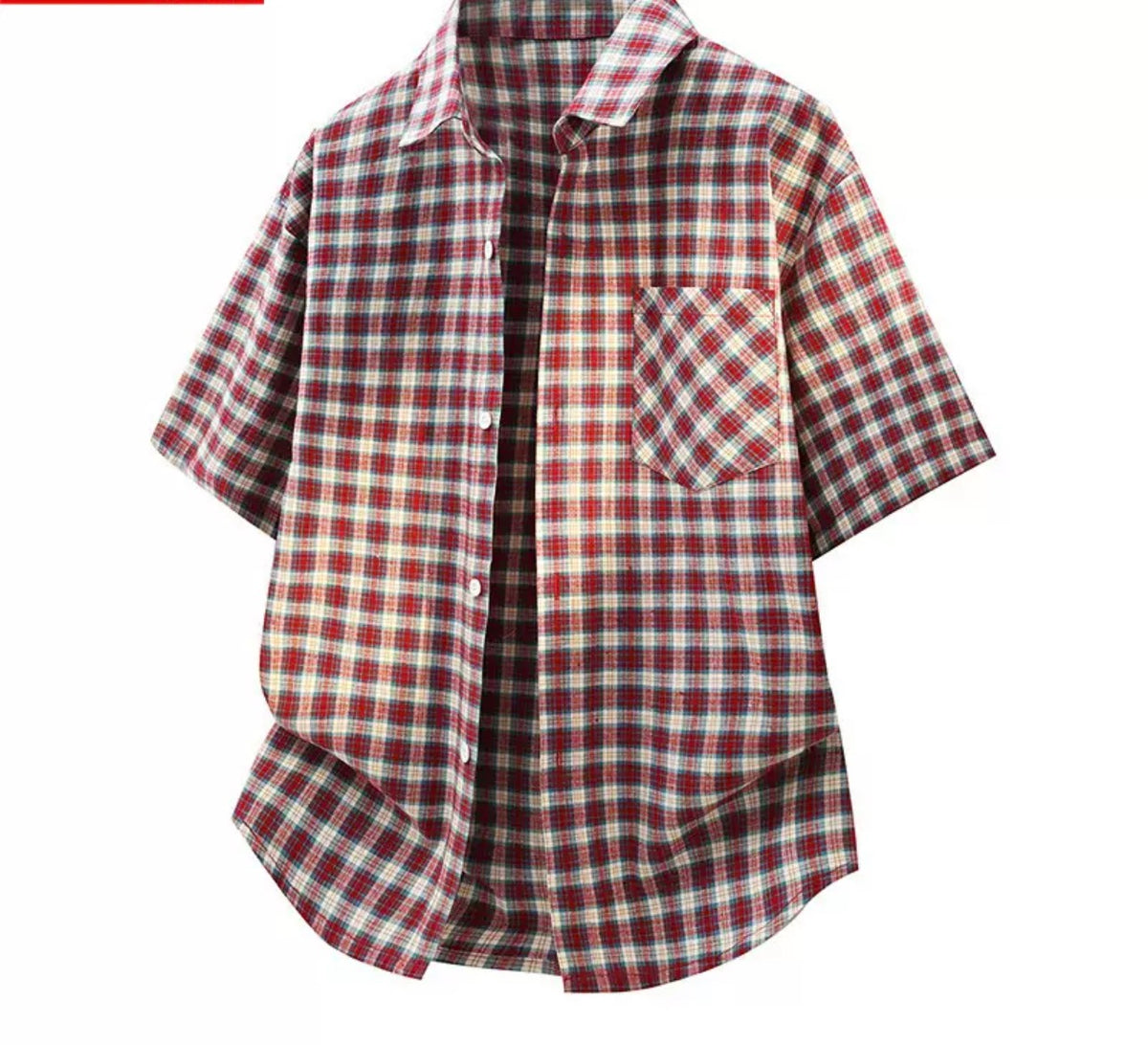 TJ Luxe Men’s Classic Plaid Short-Sleeve Shirt – Red & Green