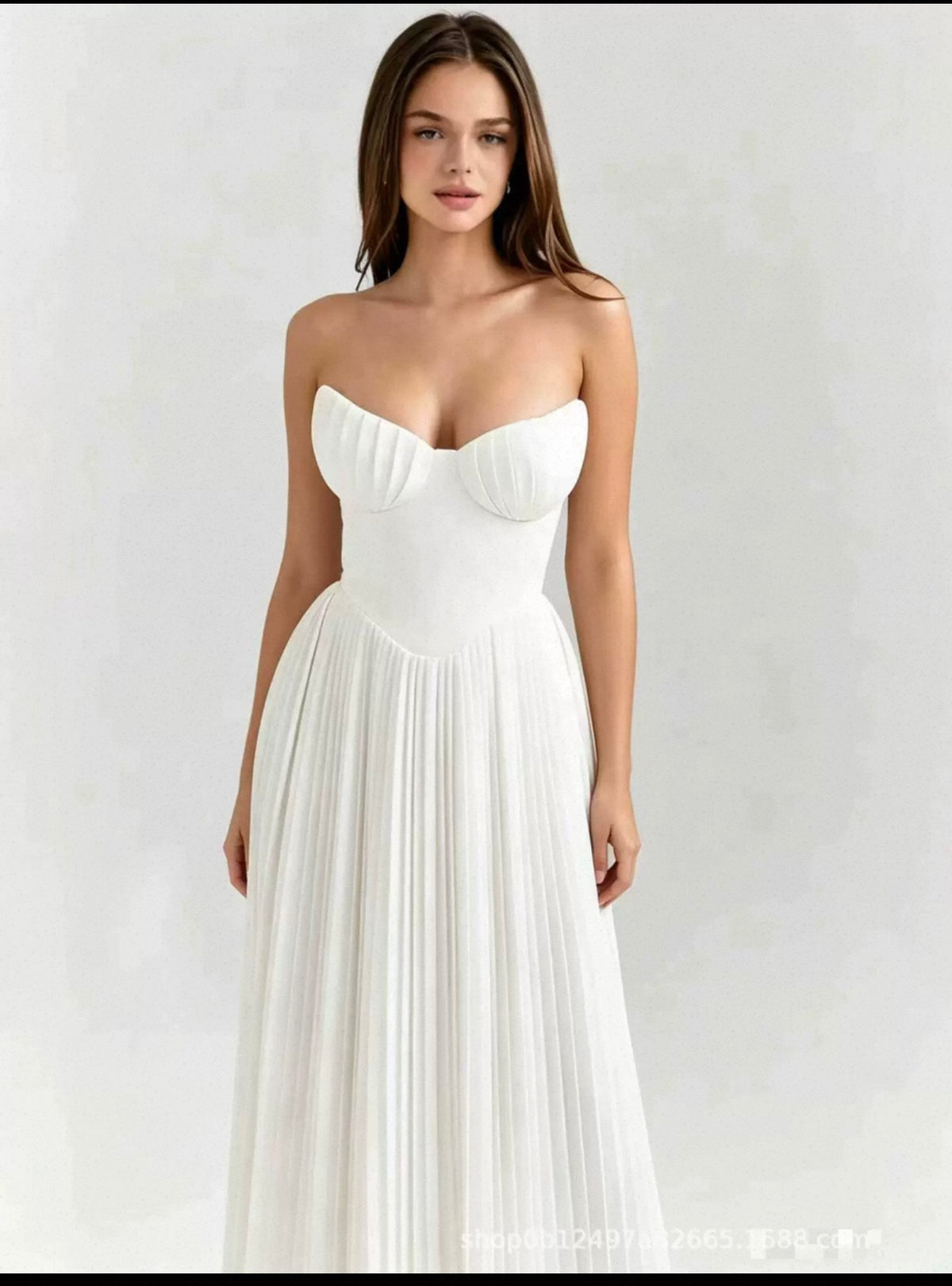 TJ Luxe Ivory Pleated Strapless Maxi Dress