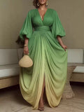 * Luxe Gradient Pleated Maxi Dress – Gree