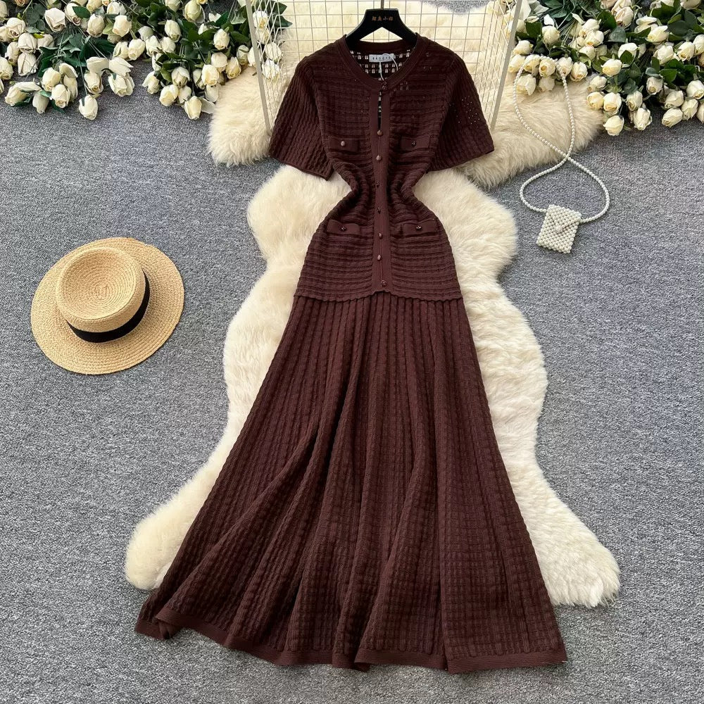TJ Luxe Elegance Knit Maxi Dress – Chocolate Brown