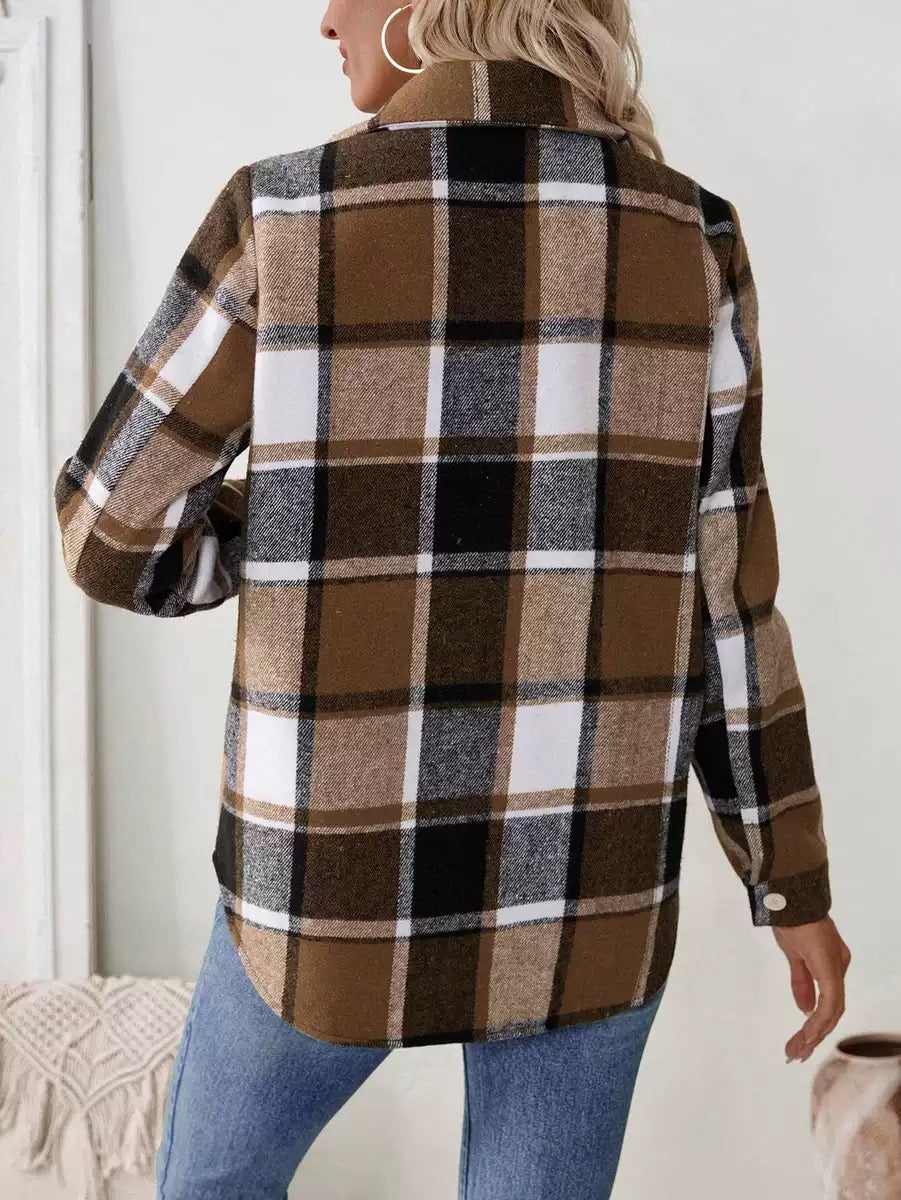 Women’s Fleece-Lined Plaid Shacket – Warm Button-Up Jacket