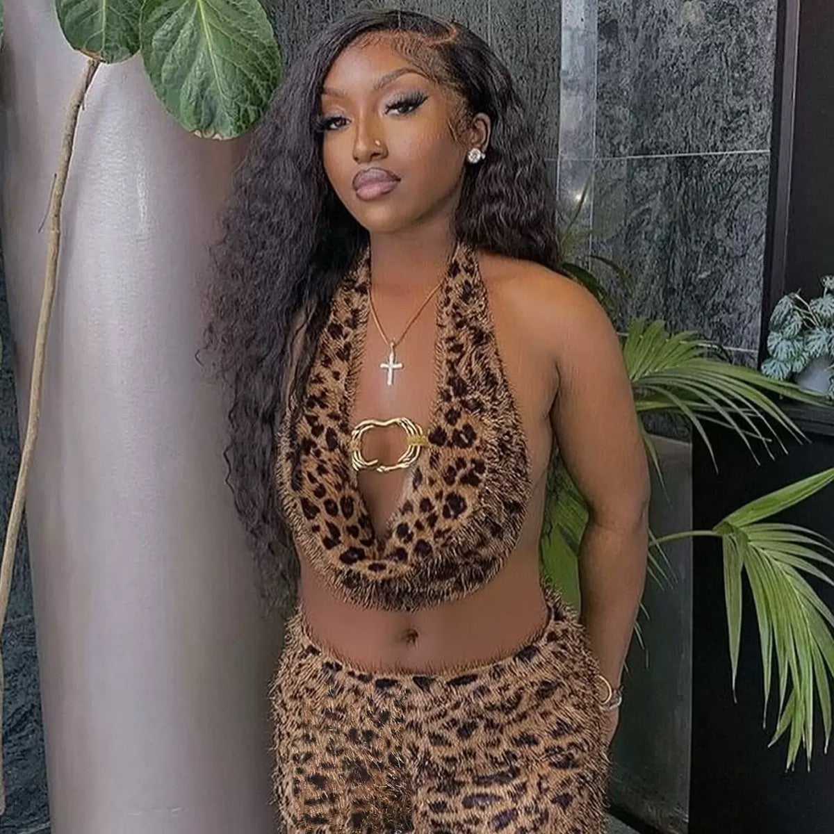 Women’s Leopard Print Halter Top & Shorts S