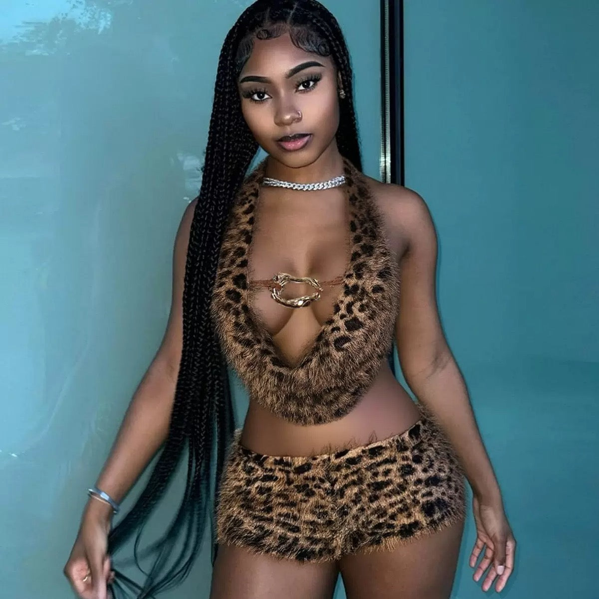 Women’s Leopard Print Halter Top & Shorts S