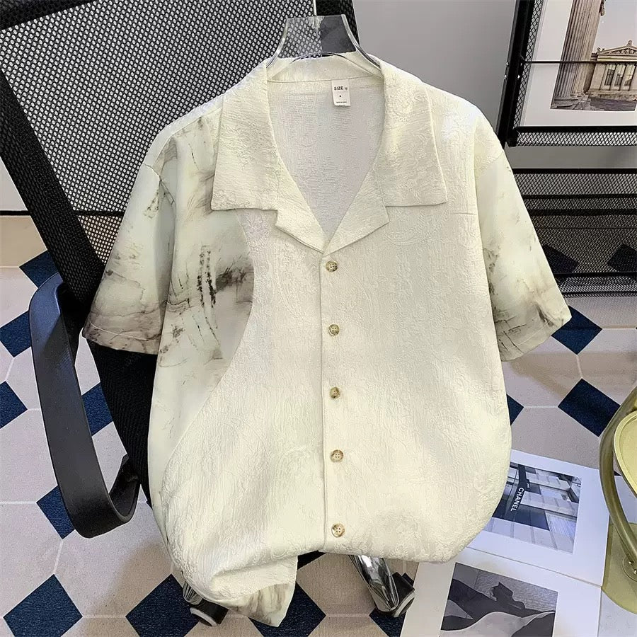 Men’s Premium Jacquard Cuban Collar Short Sleeve Shirt