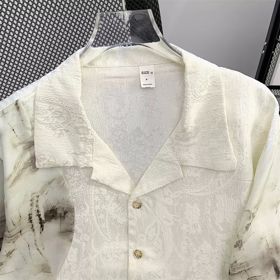 Men’s Premium Jacquard Cuban Collar Short Sleeve Shirt