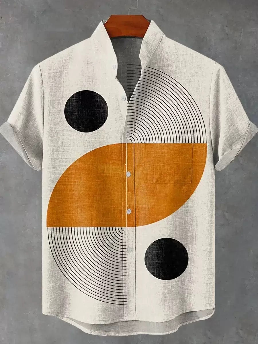 Men’s Linen Blend Stand Collar Short Sleeve Shir