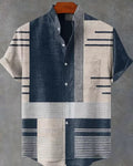 Men’s Linen Blend Stand Collar Short Sleeve Shir