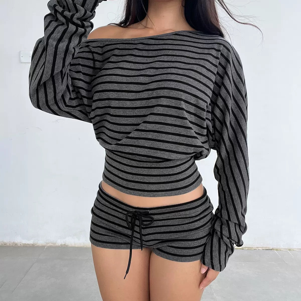 Women’s Striped Off-Shoulder Lounge Set