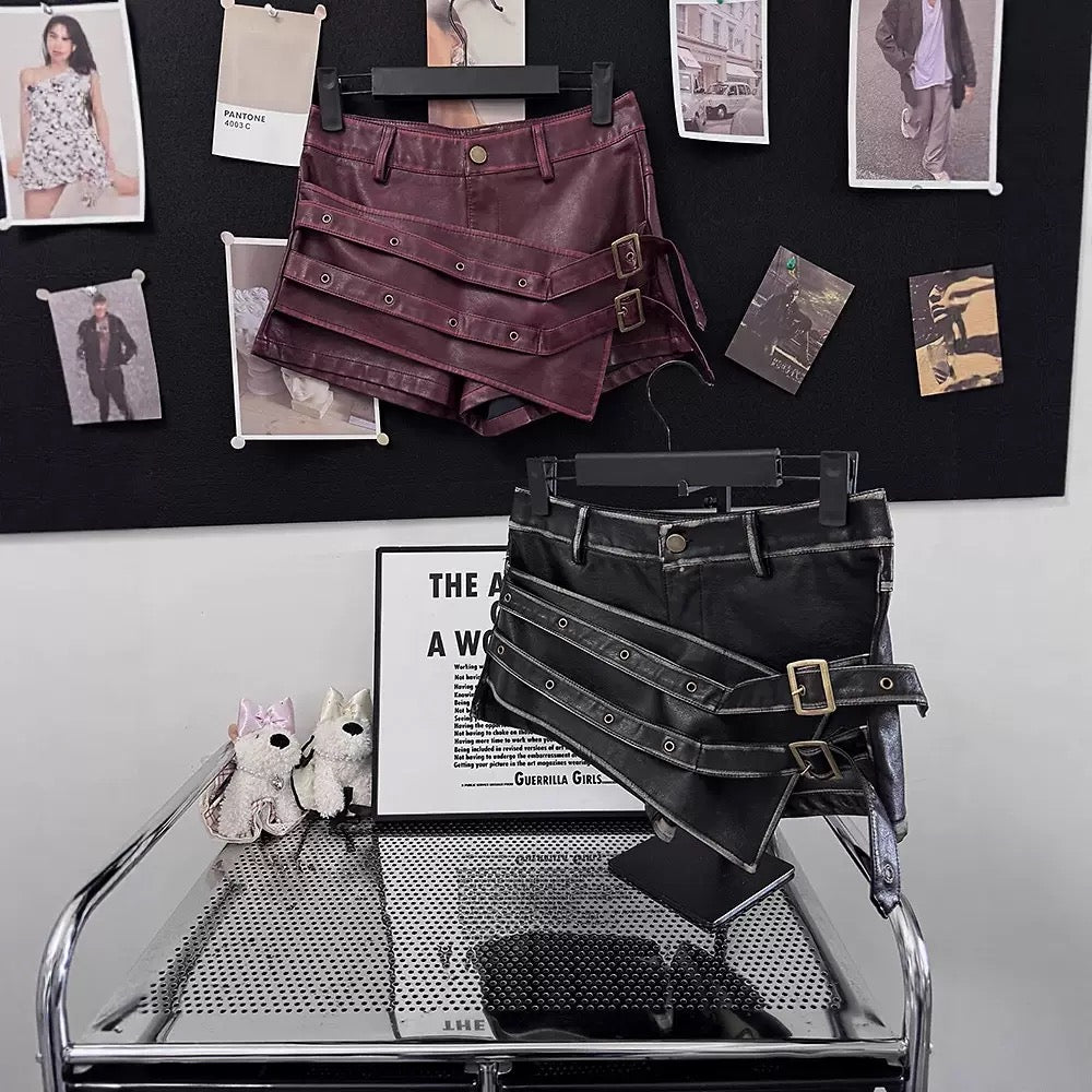 Women’s High-Waisted Faux Leather Buckle Shorts
