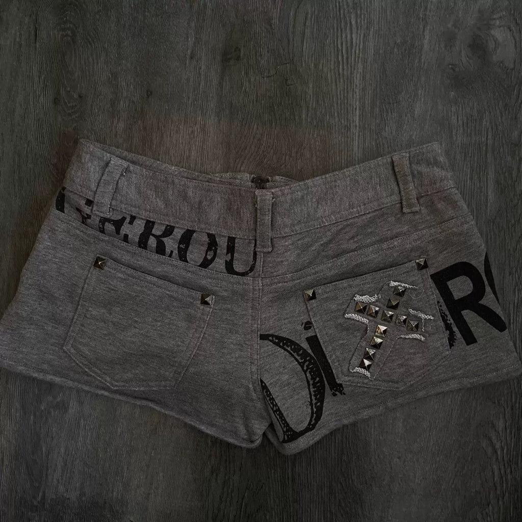 Women’s Y2K Graphic Mini Skort with Studded Zipper