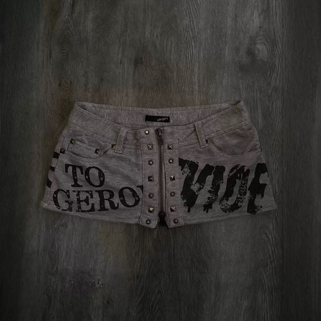 Women’s Y2K Graphic Mini Skort with Studded Zipper