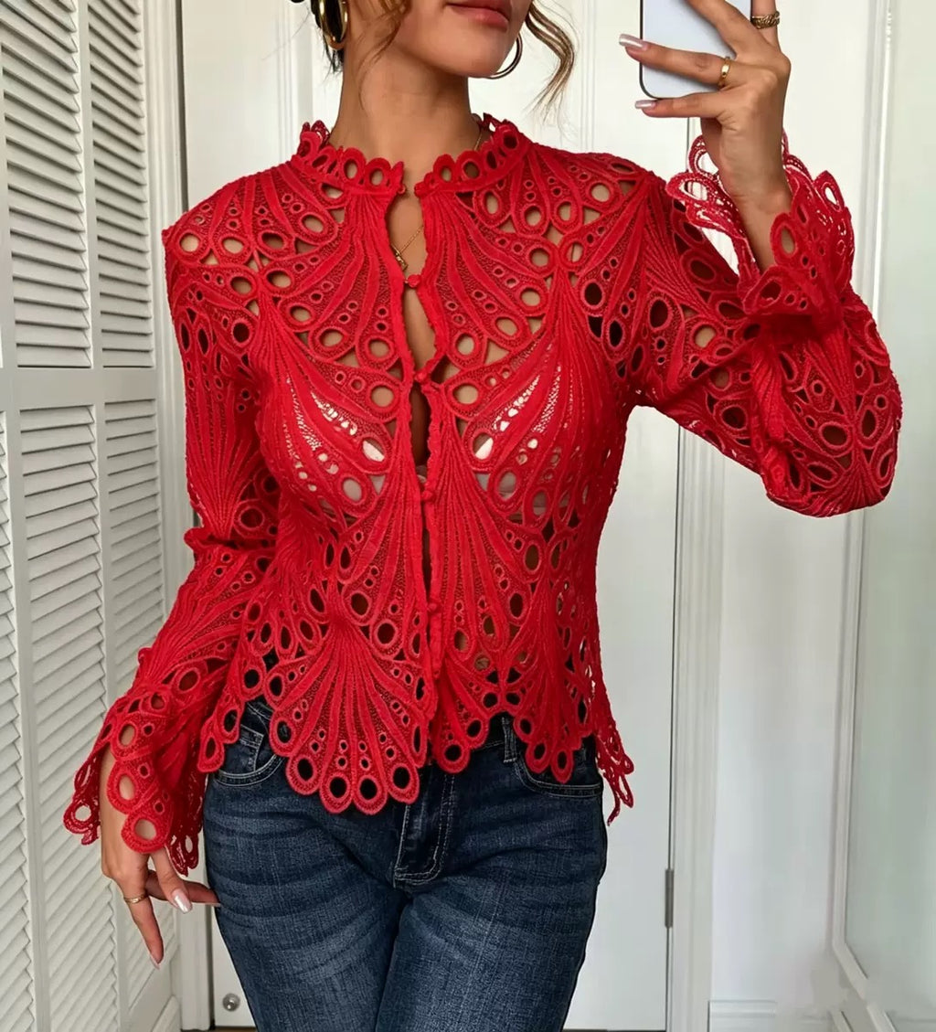Women’s Elegant Hollow-Out Lace Blouse