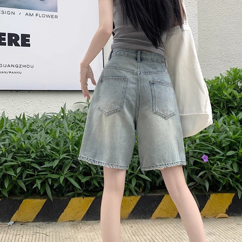 Vintage High-Waisted Washed Denim Shorts