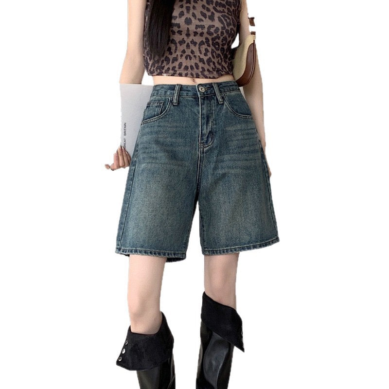 Vintage High-Waisted Washed Denim Shorts