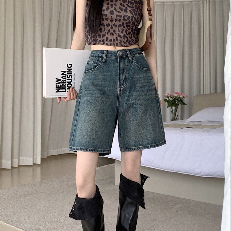 Vintage High-Waisted Washed Denim Shorts