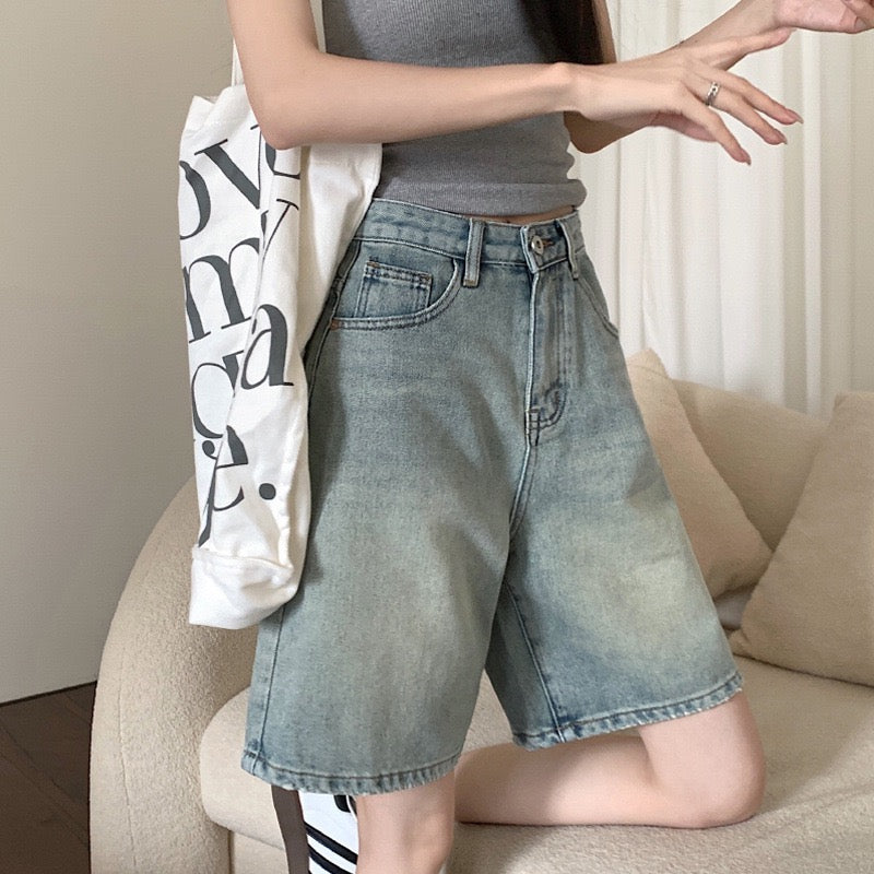Vintage High-Waisted Washed Denim Shorts