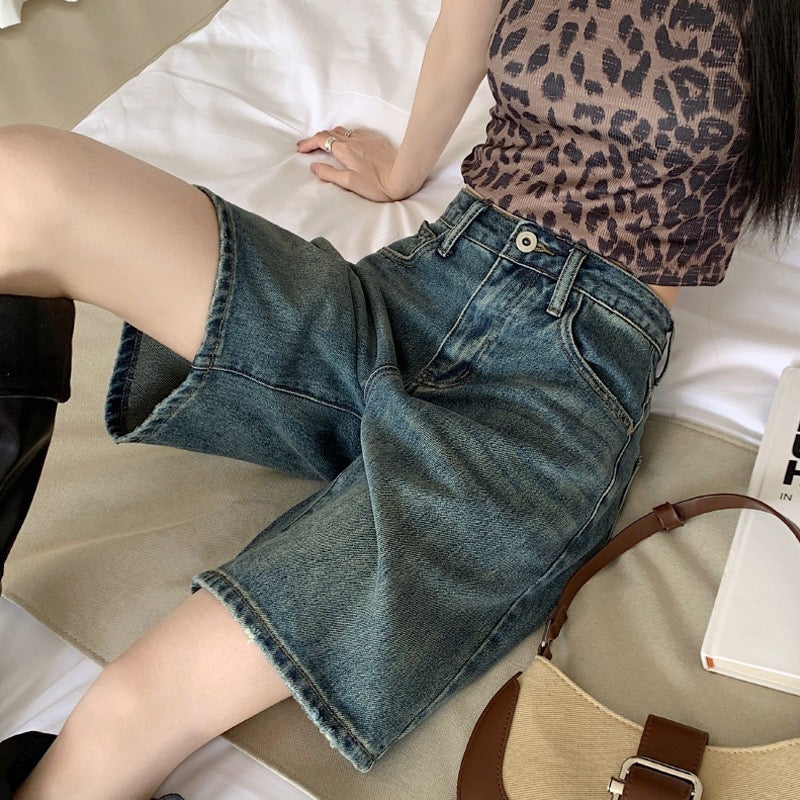 Vintage High-Waisted Washed Denim Shorts
