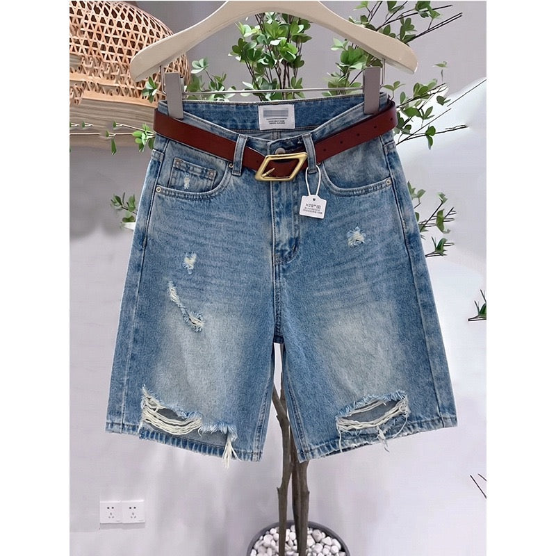 Vintage Light Blue Ripped Denim Shorts