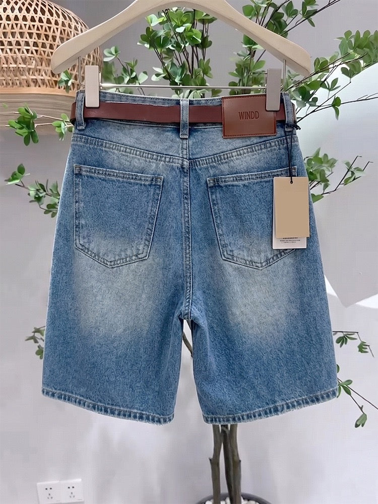 Vintage Light Blue Ripped Denim Shorts
