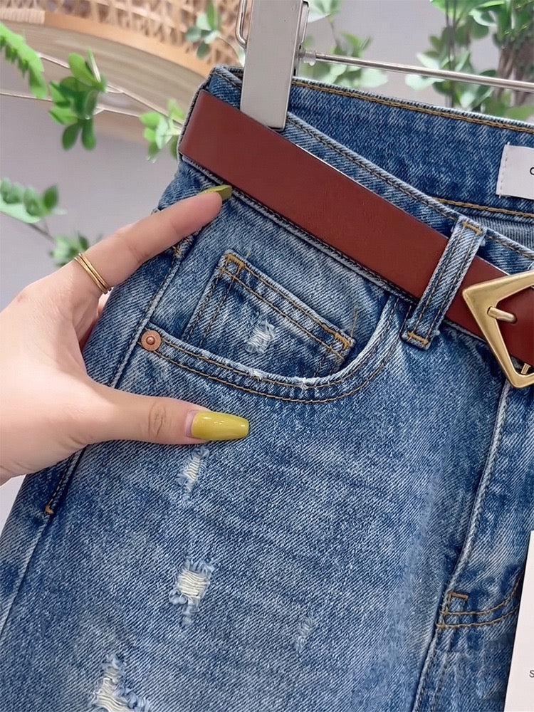 Vintage Light Blue Ripped Denim Shorts