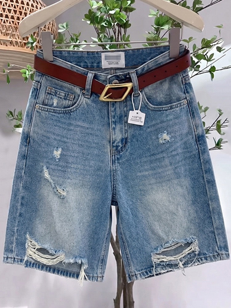 Vintage Light Blue Ripped Denim Shorts